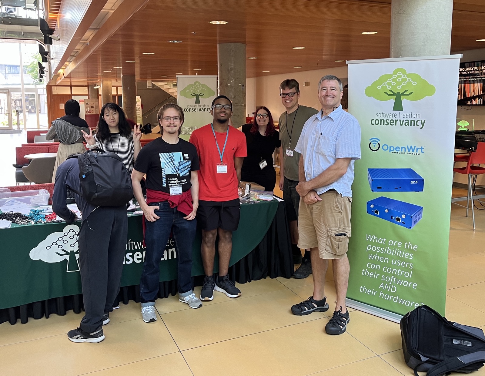 Registration desk at FOSSY 26 on Univeristy of British Columbia campus